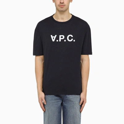 Shop Apc A.p.c. Logoed Navy Crewneck T-shirt In Blue