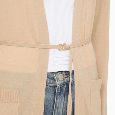 Shop Chloé Long Cardigan With Belt In Beige