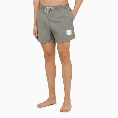 Shop Thom Browne Med Striped Swim Shorts In Grey