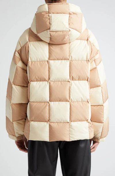 Shop Stand Studio Darla Checkered Hooded Down Puffer Jacket In Eggshell/ Sand