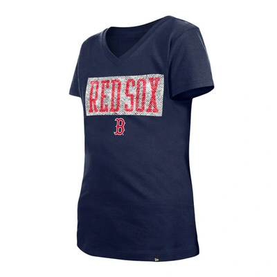 Shop New Era Girls Youth  Navy Boston Red Sox Flip Sequin Team V-neck T-shirt