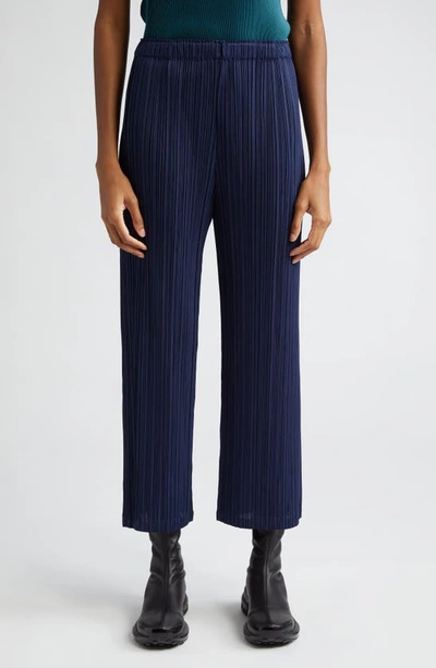 Shop Issey Miyake Monthly Colors August Pleated Ankle Pants In Dark Navy