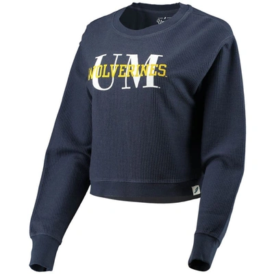 Shop League Collegiate Wear Navy Michigan Wolverines Classic Corded Timber Crop Pullover Sweatshirt
