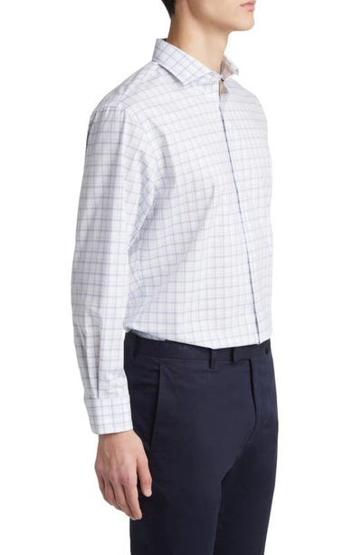 Shop Nordstrom Simone Tech-smart Traditional Fit Plaid Cotton Blend Dress Shirt In White - Blue Simone Plaid