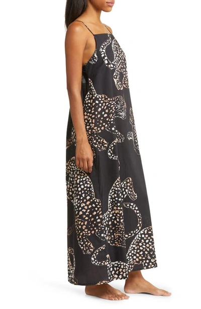 Shop Desmond & Dempsey Print Square Neck Linen Nightgown In Jag Navy