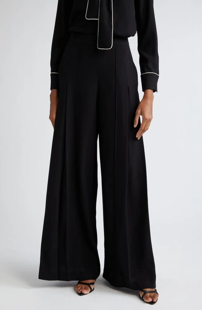 Shop Carolina Herrera Pleated Wide Leg Pants In Black/ Pearl
