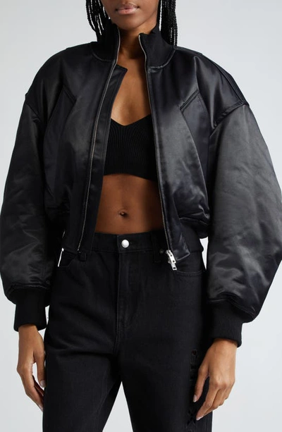 Shop Alexander Wang Sateen Bomber Jacket In Black