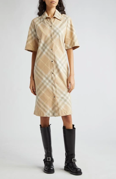 Shop Burberry Check Cotton Shirtdress In Flax Ip Check