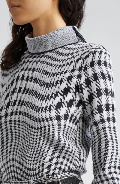 Shop Burberry Warped Houndstooth Check Wool Blend Turtleneck Sweater In Monochrome