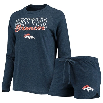 Shop Concepts Sport Navy Denver Broncos Meter Knit Long Sleeve Raglan Top & Shorts Sleep Set
