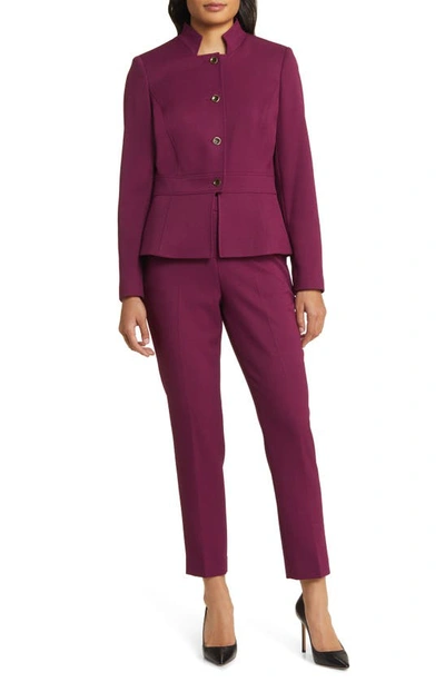 Shop Tahari Asl Stand Collar Jacket & Pants In Bordeaux