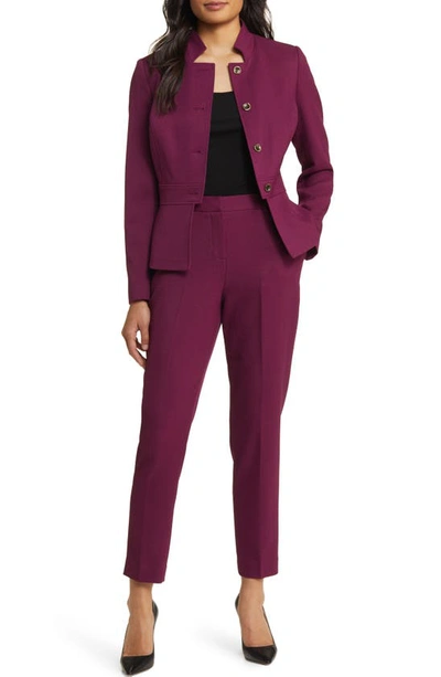 Shop Tahari Asl Stand Collar Jacket & Pants In Bordeaux