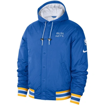 Shop Nike Royal/white Brooklyn Nets 2022/23 City Edition Courtside Bomber Full-zip Hoodie Jacket