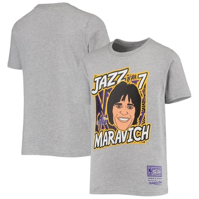Shop Mitchell & Ness Youth  Pete Maravich Heathered Gray New Orleans Jazz Hardwood Classics King Of The Co In Heather Gray