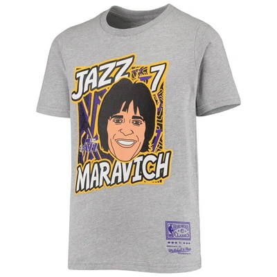 Shop Mitchell & Ness Youth  Pete Maravich Heathered Gray New Orleans Jazz Hardwood Classics King Of The Co In Heather Gray