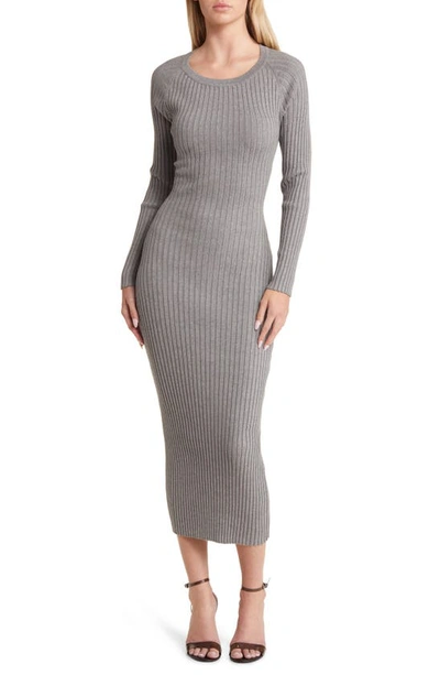 Shop Bardot Vigo Rib Twist Back Cutout Long Sleeve Midi Sweater Dress In Dark Grey