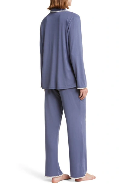 Shop Eberjey Frida Contrast Embroidery Knit Pajamas In Night Shadow Blue/ Ivory