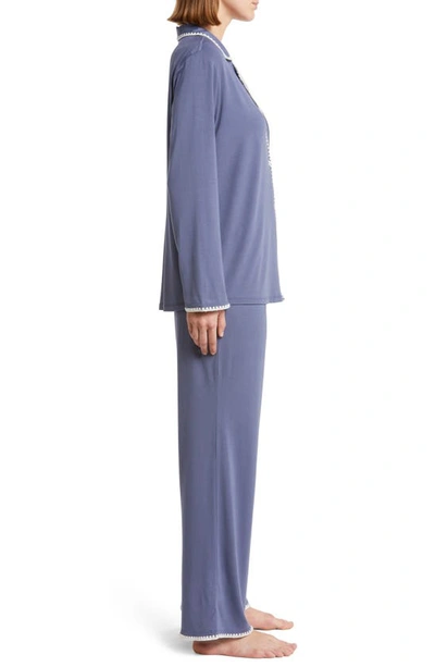 Shop Eberjey Frida Contrast Embroidery Knit Pajamas In Night Shadow Blue/ Ivory