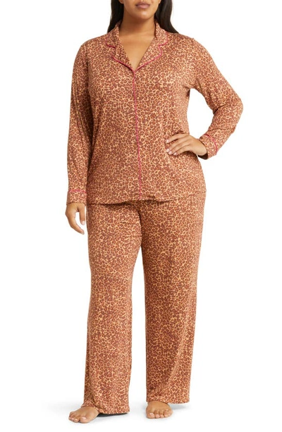 Shop Nordstrom Moonlight Eco Knit Pajamas In Tan Leopard Spots