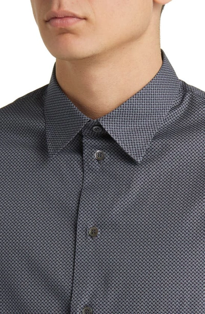 Shop Emporio Armani Microgeo Stretch Button-up Shirt In Black