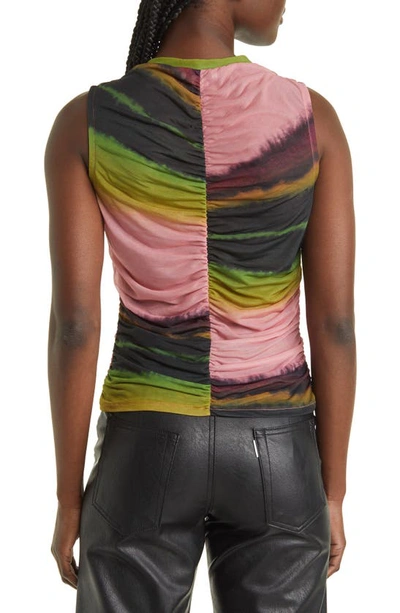 Shop Topshop Watercolor Ruched Tank In Pink Multi