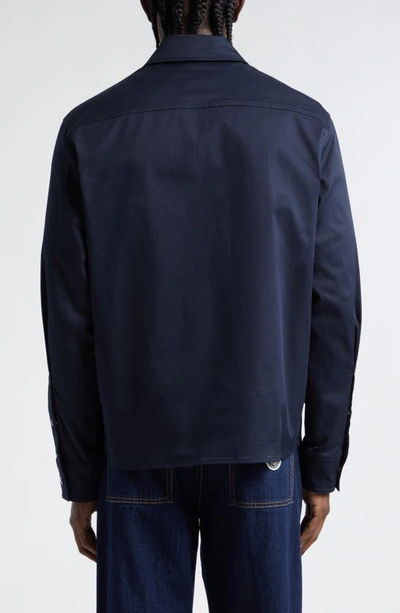 Moncler Cotton Stretch Garbardine Zip-up Shirt Jacket In Cosmic Blue