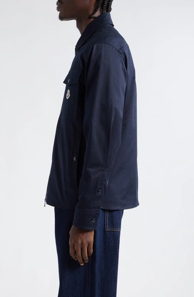 Moncler Cotton Stretch Garbardine Zip-up Shirt Jacket In Cosmic Blue