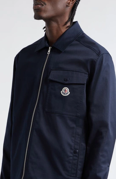 Moncler Cotton Stretch Garbardine Zip-up Shirt Jacket In Cosmic Blue