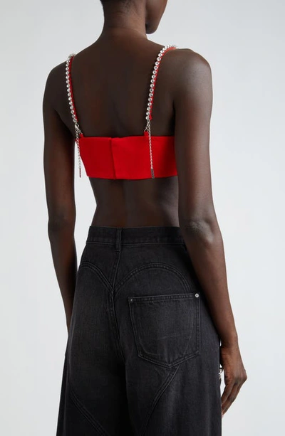 Area Crystal Embellished Stretch Virgin Wool Heart Top In Scarlet