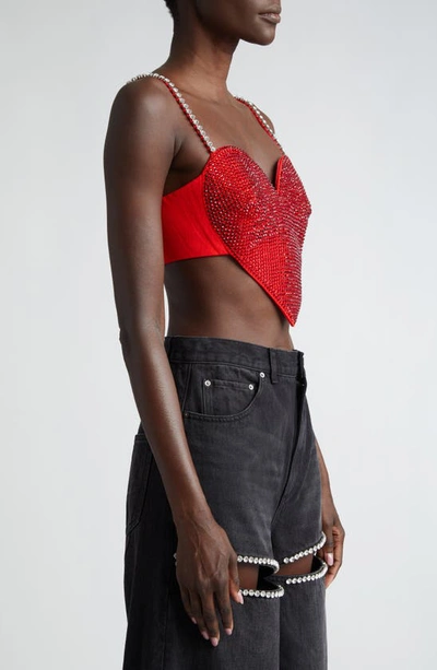 Area Crystal Embellished Stretch Virgin Wool Heart Top In Scarlet