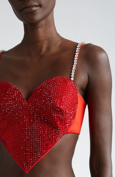 Area Crystal Embellished Stretch Virgin Wool Heart Top In Scarlet