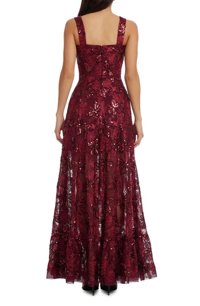 Dress The Population Women's Anabel Red Sequin Fit And Flare Gown In Port