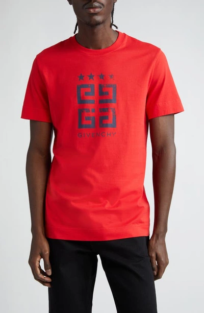 Shop Givenchy Slim Fit 4g Logo Cotton Graphic T-shirt In Medium Red