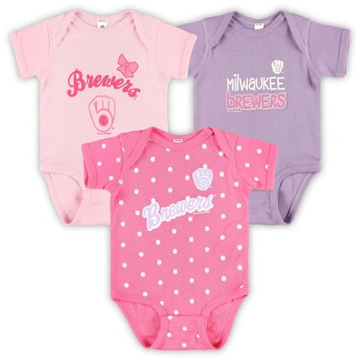Shop Soft As A Grape Infant  Pink/purple Milwaukee Brewers Rookie Creeper 3-pack
