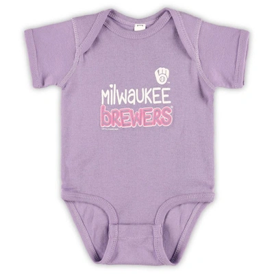 Shop Soft As A Grape Infant  Pink/purple Milwaukee Brewers Rookie Creeper 3-pack