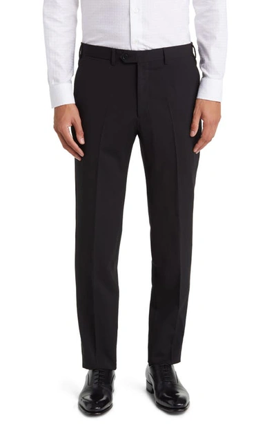 Shop Emporio Armani Flat Front Wool Pants In Solid Black