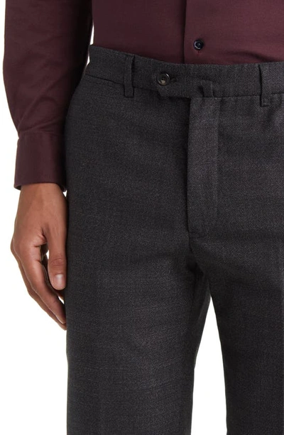 Shop Emporio Armani Flat Front Wool Trousers In Solid Dark Grey