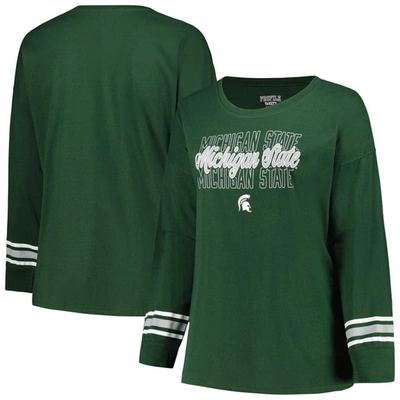 Shop Profile Green Michigan State Spartans Plus Size Triple Script Scoop Neck Long Sleeve T-shirt
