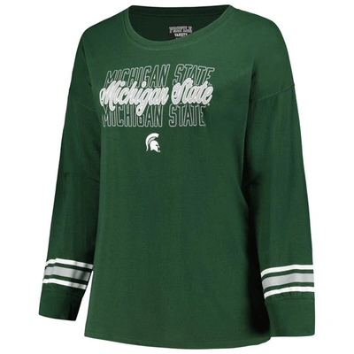 Shop Profile Green Michigan State Spartans Plus Size Triple Script Scoop Neck Long Sleeve T-shirt