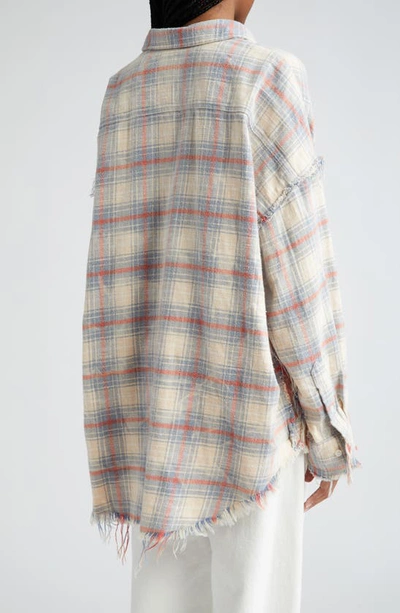 Shop R13 Shredded Seam Drop Neck Oversize Plaid Cotton Button-up Shirt In Irregular Bleach