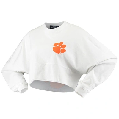 Shop Spirit Jersey White Clemson Tigers Raw Hem Cropped  Long Sleeve T-shirt