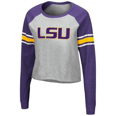 Shop Colosseum Heathered Gray/purple Lsu Tigers Decoder Pin Raglan Long Sleeve T-shirt In Heather Gray