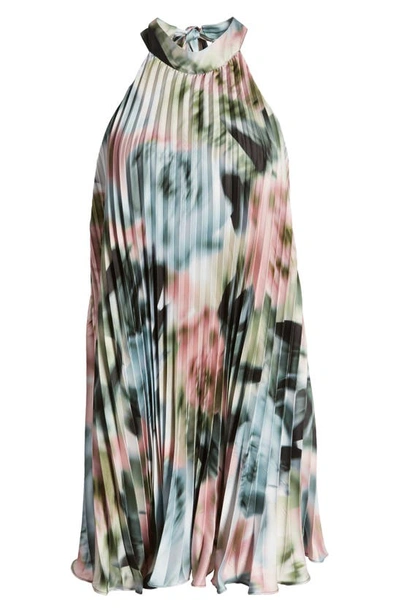 Shop Adelyn Rae Print Pleated Sleeveless Minidress In Light Green Multi