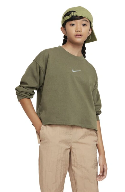 Shop Nike Kids' Dri-fit Crewneck Sweatshirt In Medium Olive