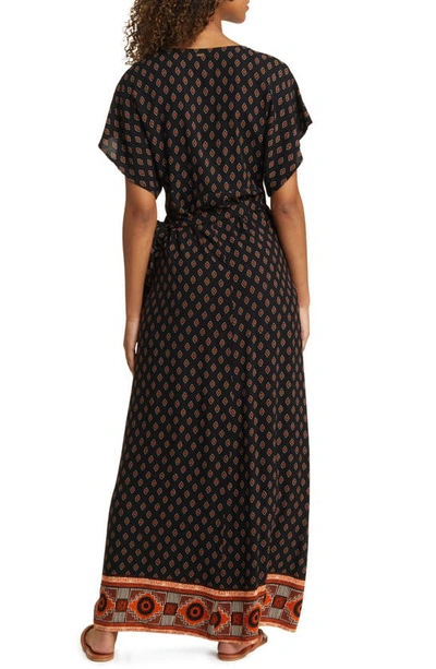 Rip Curl Pacific Dreams Short Sleeve Maxi Wrap Dress In Black