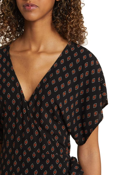 Rip Curl Pacific Dreams Short Sleeve Maxi Wrap Dress In Black