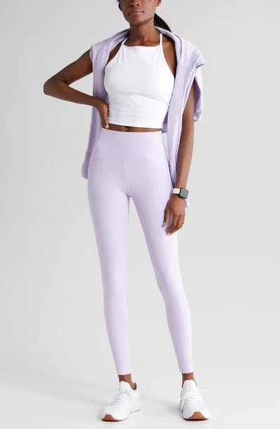 Shop Zella Studio Luxe High Waist Pocket 7/8 Leggings In Purple Secret