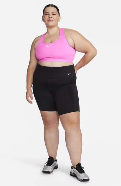 Shop Nike Dri-fit Swish High Support Sports Bra In Playful Pink/ White