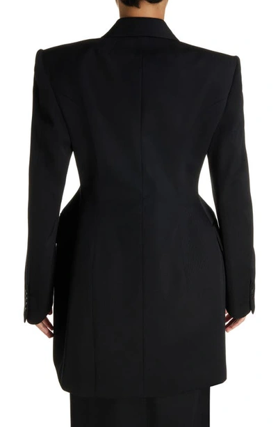Shop Balenciaga Clinched Hourglass Double Breasted Wool Gabardine Blazer In Black