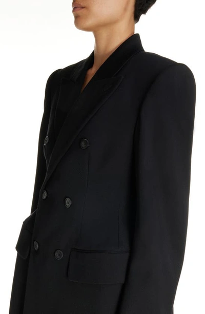 Shop Balenciaga Clinched Hourglass Double Breasted Wool Gabardine Blazer In Black